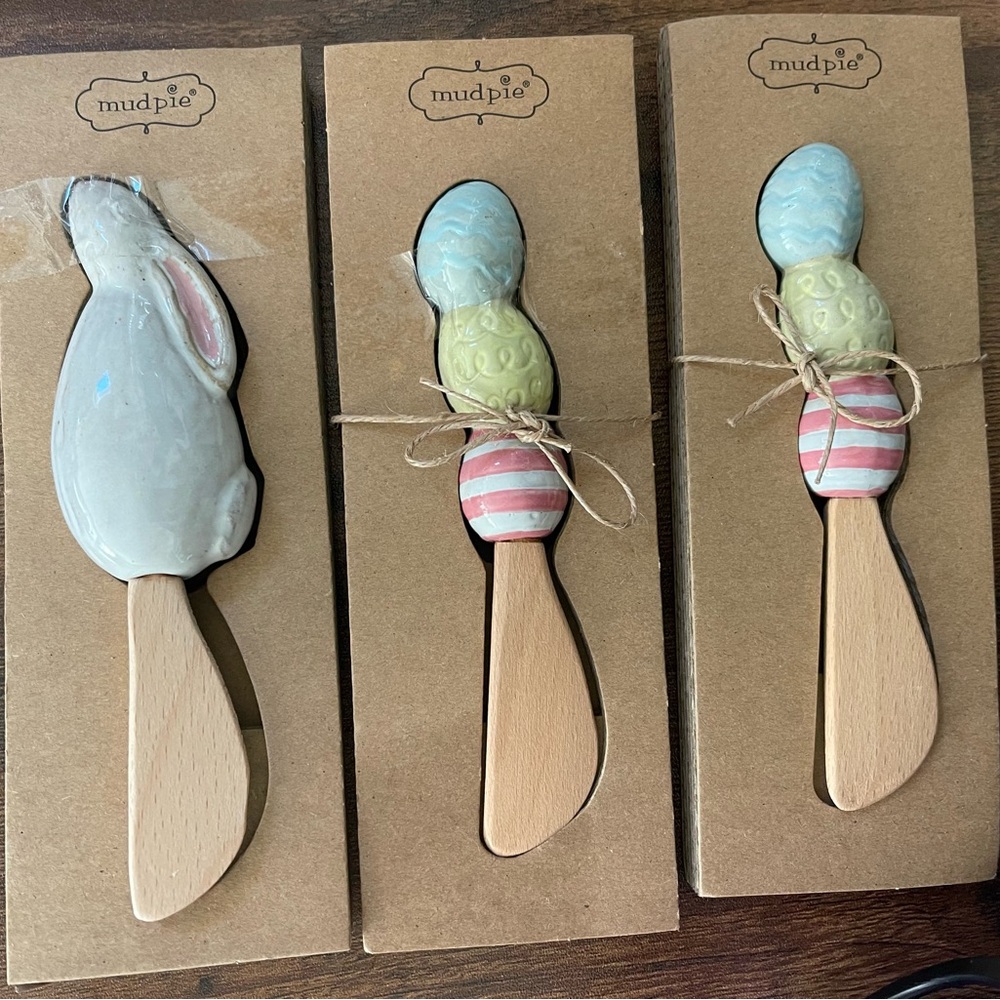 Mud Pie lot of 3 Sitting Bunny Easter Spreaders